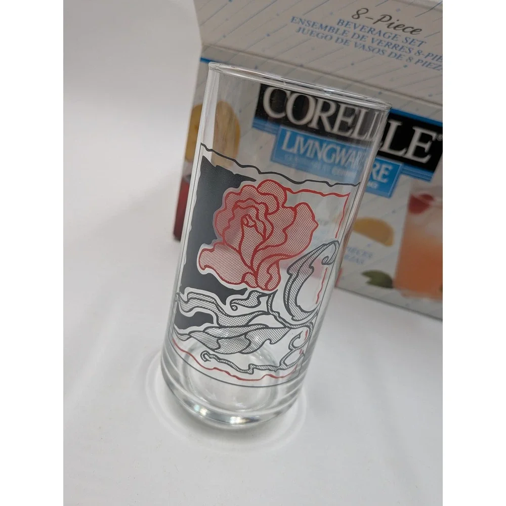 Corelle Livingware Rose Duo Glassware by Corning 8 Piece Beverage Set Vintage